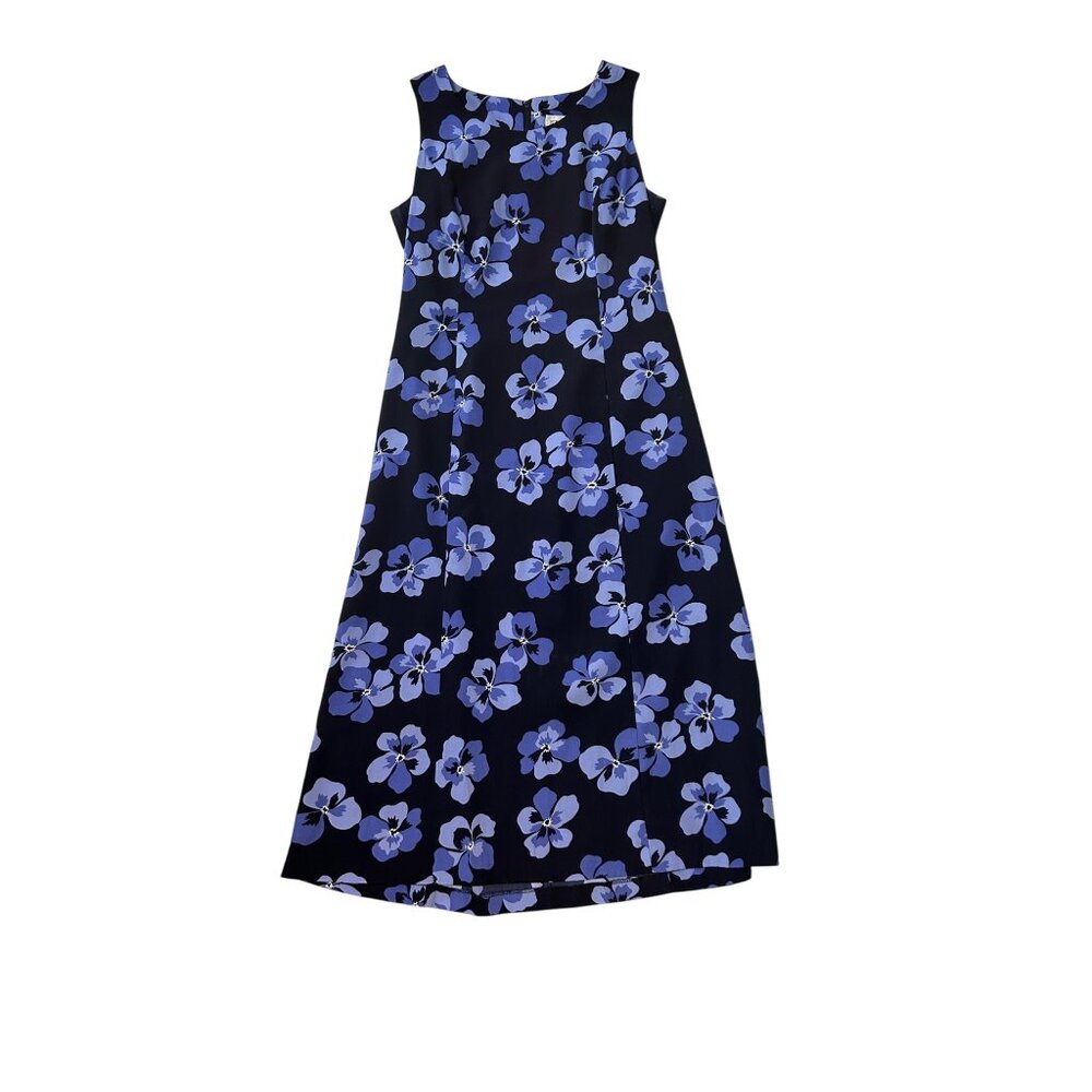 Studio I Petite Floral A-Line Dress Blue & Purple Pansy Print petite 8P 1722
